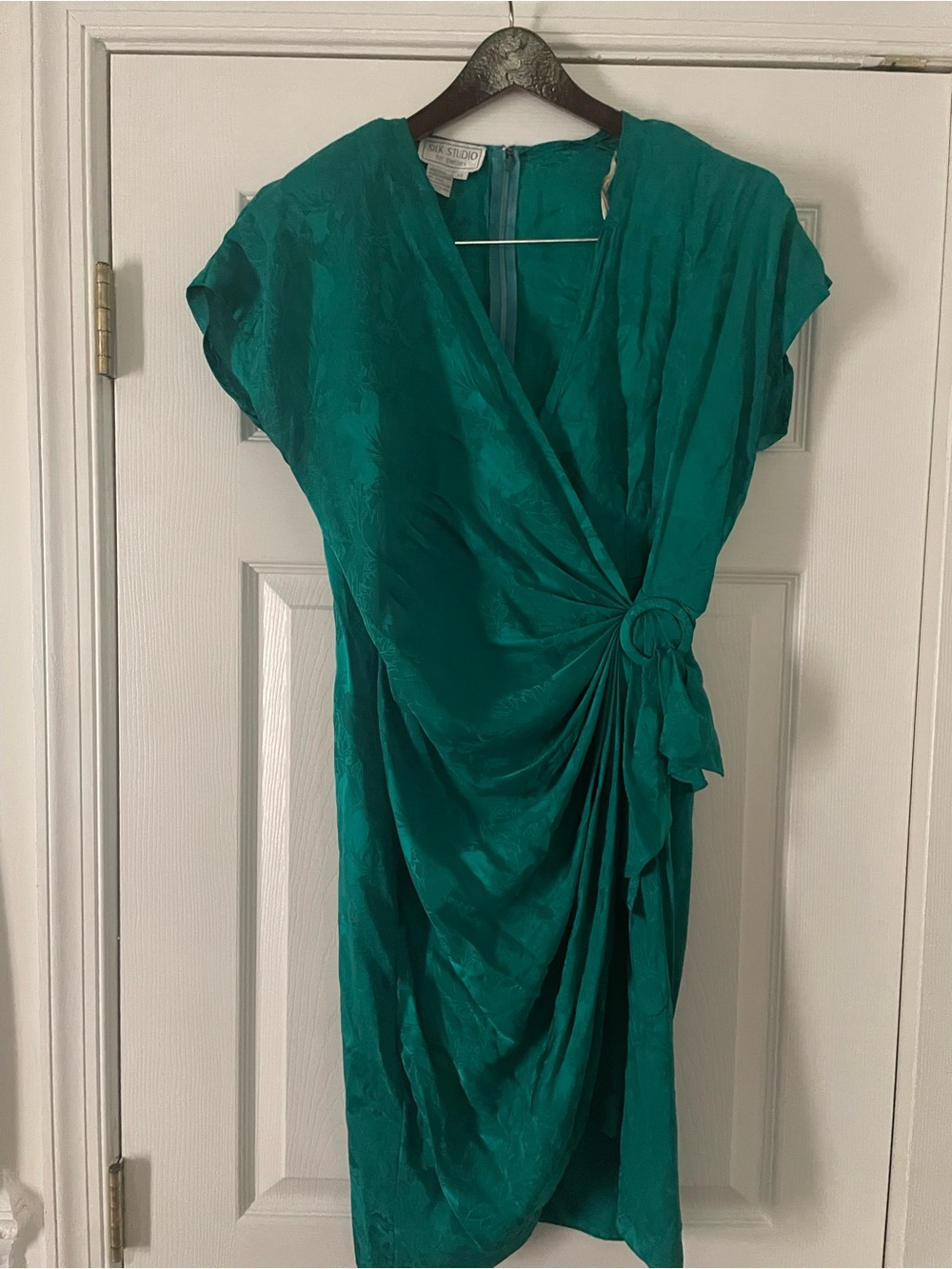 Silk Studio 100% Silk Teal Draped Wrap-Style Midi Dress -14P